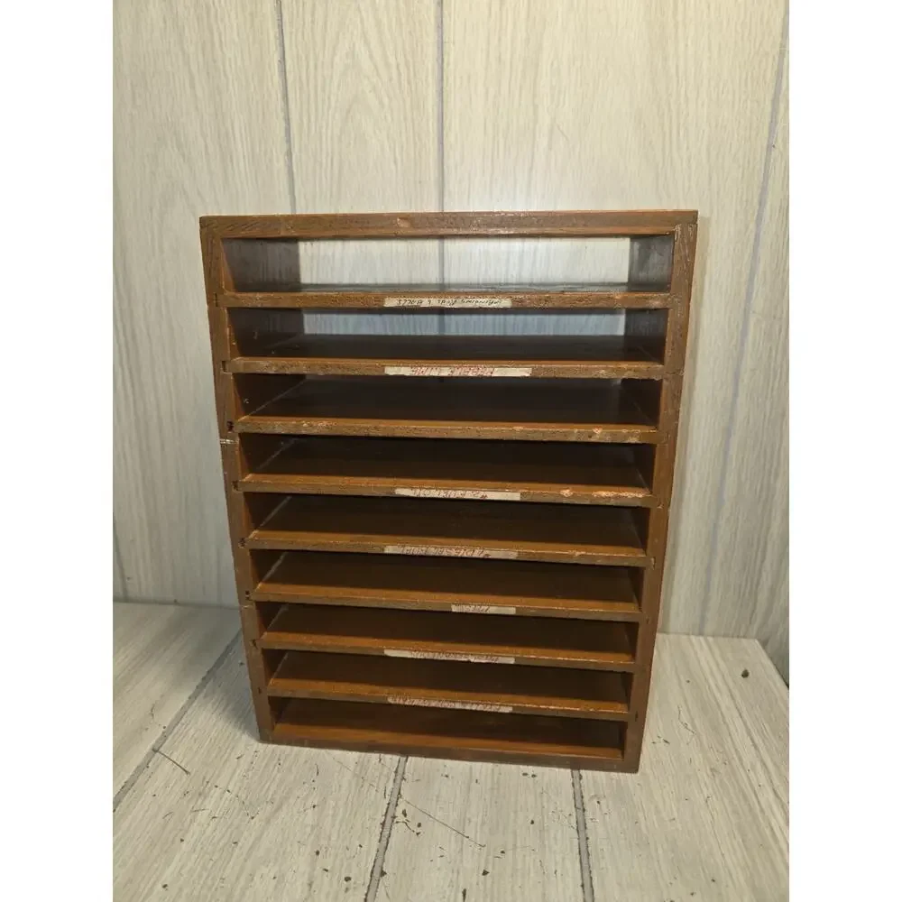 Vtg Wood Desk Filing Shelf Mail Sorter Primitive Office Document Organizer MCM